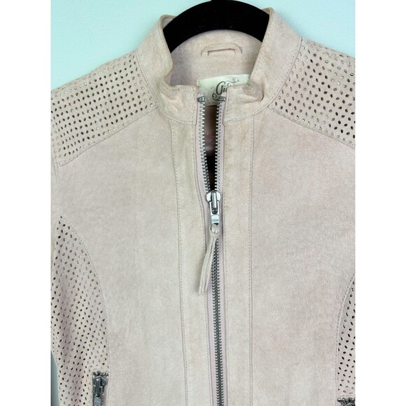 Guess Vintage Pink Suede Zip Up Motocycle Bomber Jacket Perforated Detail Y2K XS - Picture 3 of 14